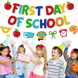 First day of school banner classroom decoration apple school bus glitter paper garland for kids party