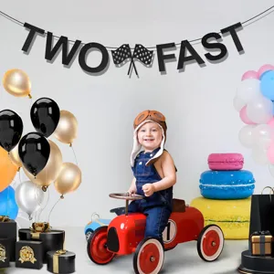 Πανό γενεθλίων Two Fast διακοσμήσεις πάρτι αυτοκινήτων μαύρη γιρλάντα με γκλίτερ για αγόρια