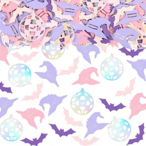 Pastel Halloween party confetti featuring cute bats, witch hats, and disco balls.