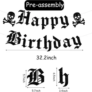 Gotische Halloween Totenkopf Geburtstag Banner mit schwarzem Glitzer Buchstaben Design.