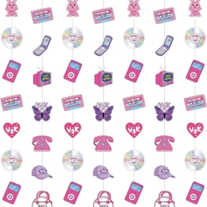 Y2K Rétro Guirlande en Papier Papillon Cœur Suspendu Décoration pour Millennium Thème Anniversaire Fête Maison Arrière-Plan Suspendu Bannière Murale Décoration