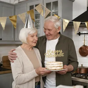 Gold glitter Happy Retirement cake topper for retirement party decoration dessert table sign.