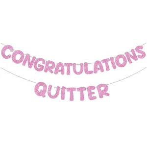 Banner rosa con purpurina felicitaciones quitter para fiesta de jubilacion decoracion