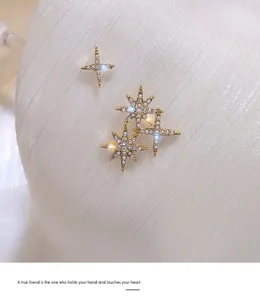 S925 Silber asymmetrische achtspitzige Stern Strass Ohrstecker Damen elegante schicke Schmuck