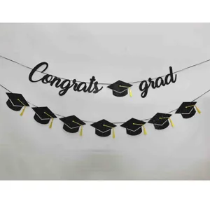 Bannière de remise de diplôme congrats grad noir et or décoration de fête 2026