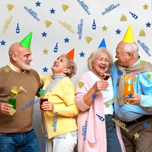 Happy retirement party confetti decorations gold and blue glitter table scatter celebration