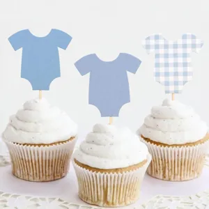 Toppers de cupcakes de fête de bébé bleue avec de jolies formes, superbe décoration.