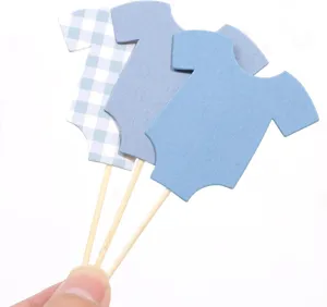 Détail de pics à gâteaux body bleu, idéal pour décoration de baby shower et anniversaire.
