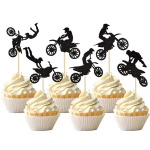 Decorations de gateau moto noir Paillettes cake toppers pour fete thematique