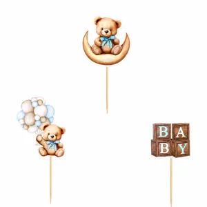 Joli ensemble de décorations de gâteau ours en peluche avec ballons pour fête d'anniversaire.