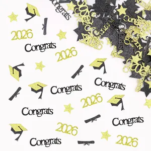 2026 graduation party confetti black gold glitter grad cap table scatter decoration