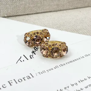 Vintage braune Strass Ohrclips, koreanischer Stil elegante Herbst Winter Schmuck.