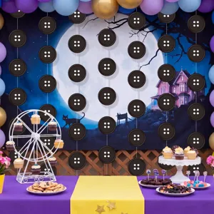 Guirlanda colgante de botones negros para decoración de fiesta de Halloween, temática de película.