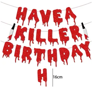 Halloween bloody letter banner party decoration ghost house hanging props red glitter