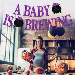 Halloween baby shower glitter banner spooky party hanging decoration for pregnant mom celebration