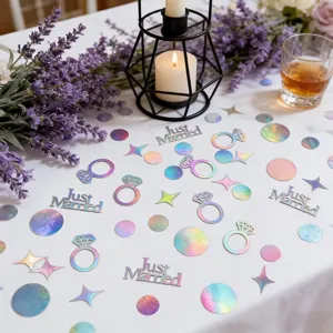 Holografisches Ring Konfetti Just Married Papier Streumaterial Hochzeit Party Deko