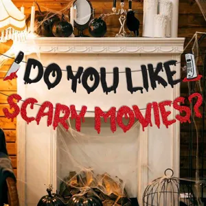 Banner de fiesta de películas de terror de Halloween guirlanda con purpurina cuchillo teléfono