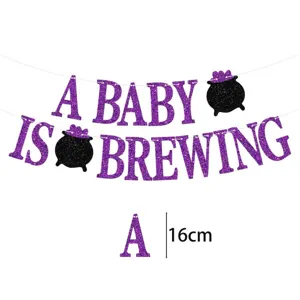 Halloween baby shower glitter banner A Baby Is Brewing party decoration black purple props