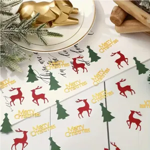 Weihnachts Tischkonfetti Set mit Glitzer Elchen, Bäumen und frohe Weihnachten Schriftzug.