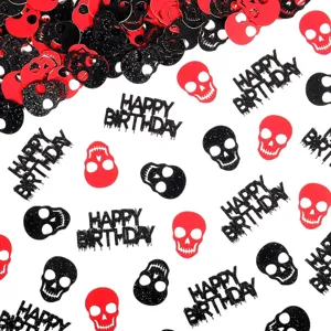 Halloween birthday party skull confetti black and red glitter table decoration scatter