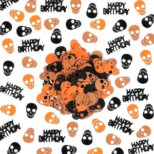 Halloween skull confetti black and orange birthday party table scatter decorations