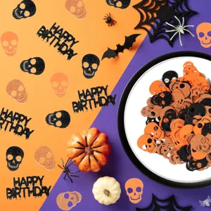 100pcs Halloween Pumpkin Skull Confetti Glitter Black Orange Birthday Party Table Decor
