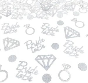 Silver glitter bride to be table confetti, diamond ring bachelorette party decor supplies