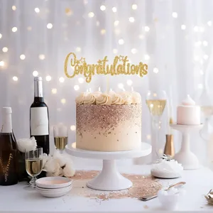 Glitter gold congratulations cake topper graduation party decoration elegant celebration dessert decor