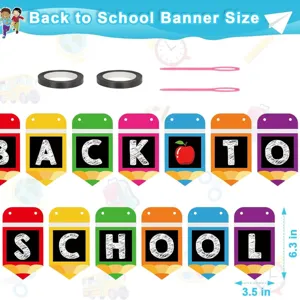 Colorful back to school pencil banner classroom party decoration flags hanging set for students.