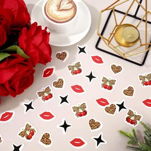 Leopardmuster Kirsche Lippen Herz Konfetti Party Deko Set für Geburtstag Tischstreuung Deko