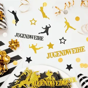 Decorazione tavola Jugendweihe coriandoli glitter oro nero festa cerimonia giovani