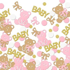 Teddy bear confetti baby shower table scatter gold glitter baby pink paper decor 100pcs