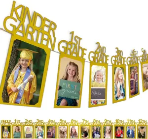 Kindergarten graduation photo banner set, school milestone hanging decoration for kids party.
