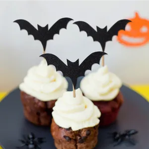 Halloween zwarte glitter vleermuis cupcake toppers feest dessert deco set.