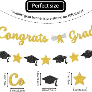 Bannière de remise des diplômes noir et or paillettes fête décoration fournitures