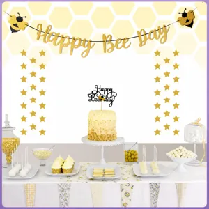 Striscione Ghirlanda in Carta Glitterata per Decorazione Festa di Compleanno Ape Set Cake Topper Forniture a Tema Ape per Festa di Compleanno Bambini