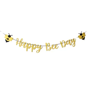 Banner ghirlanda Happy Bee Day glitter dorato decorazione festa di compleanno.