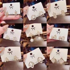 S925 Sterling Silver Earring Post Alloy Rhinestone Geometric Stud Earrings Fashion Korean Style Jewelry For Women Party