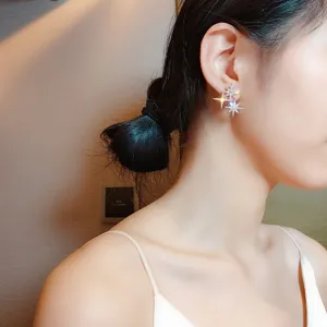 Asymmetrische 925 Silber Stern Ohrstecker, elegante glitzernde Zirkonia Ohrringe Damen.