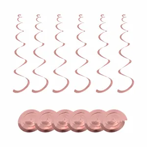 Rose gold spiral hanging swirls decorations for wedding party ceiling decor set details.