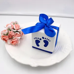 Blue bow baby shower candy box European hollow gift box for birthday party 1-pack