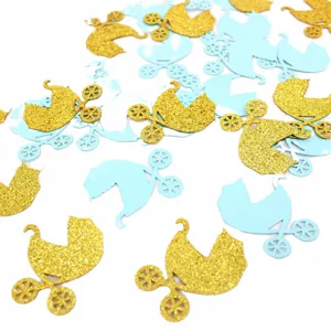 Babyborrel glitter confetti blauw goud kinderwagen papier tafelstrooisel decor feest