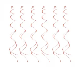 Rose gold spiral hanging swirls decorations for wedding party ceiling decor details view.