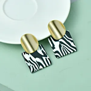 Stylish matte gold and black white abstract acrylic geometric dangle earrings for women new.