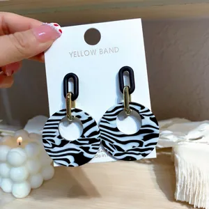 Chic zebra pattern acrylic geometric drop earrings with gold tone links for women fashion style.