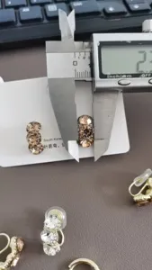 Nahaufnahme von champagnerfarbenen Strass-Ohrringen im vintage herbstlichen warmen Design.