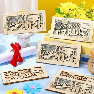 Wooden Graduation Cash Clip Class Of 2026 Money Holder Wallet Graduation Party Gift Table Decor