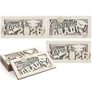 Wooden graduation cash holder gift card box, class of 2026 money holder for grads.