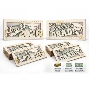Wooden graduation cash holder gift box, Class of 2026 money holder for graduation party supplies.