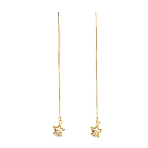 Lange goldene Stern Quaste Ohrringe mit funkelndem Zirkonia, elegantes koreanisches Design.